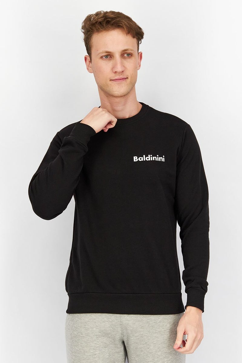 Baldinini Men Crew Neckline Graphic Long Sleeve Sweatshirt, Black - Image 1