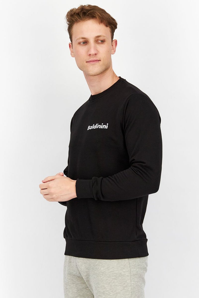 Baldinini Men Crew Neckline Graphic Long Sleeve Sweatshirt, Black - Image 2