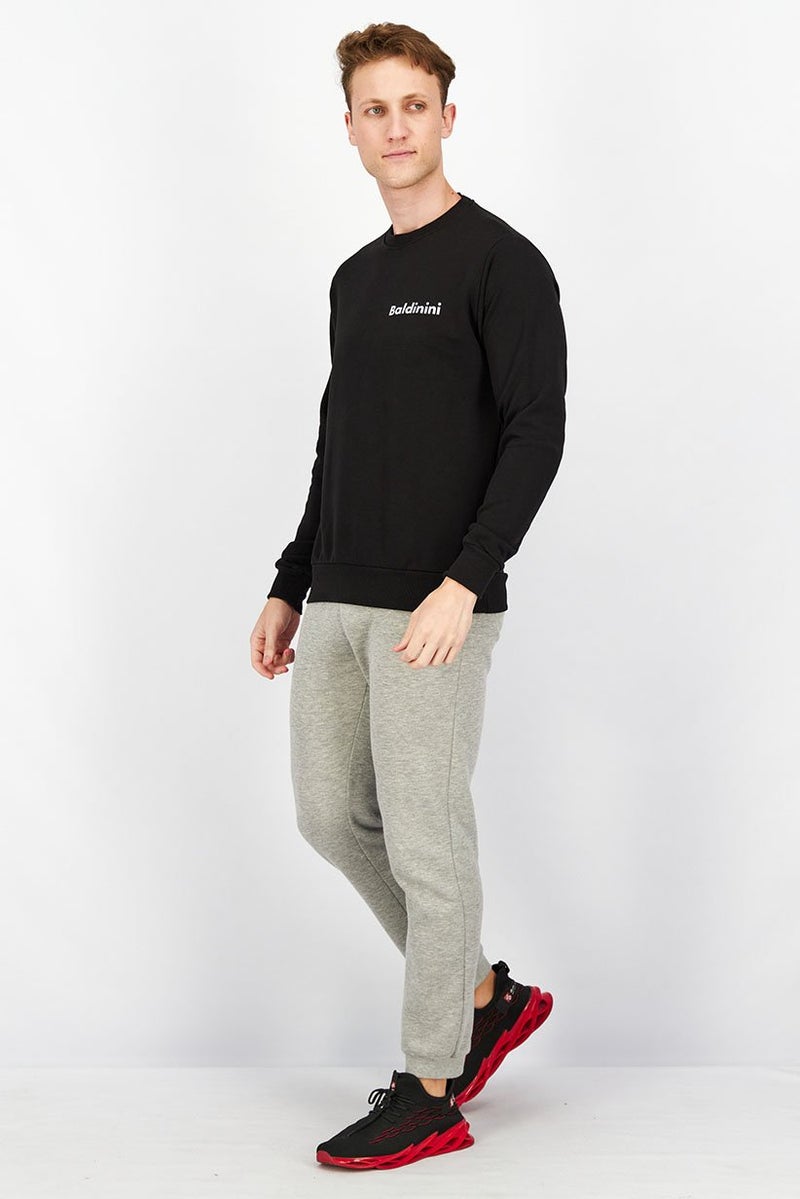 Baldinini Men Crew Neckline Graphic Long Sleeve Sweatshirt, Black - Image 4
