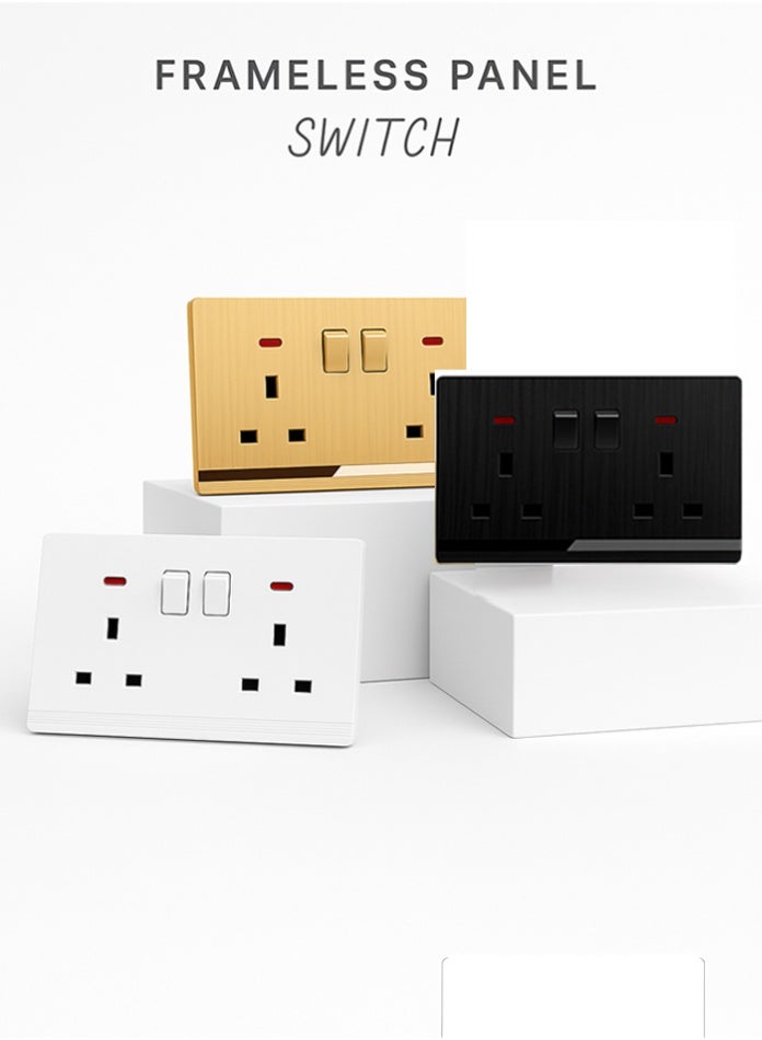 Vmax Premium Double 13A Wall Socket with Switch Universal Power Socket Durable, Safe & Easy Installation Ideal for Home, Office & Commercial Use (WHITE, BLACK,CHAMPAGNE GOLD) - Image 1