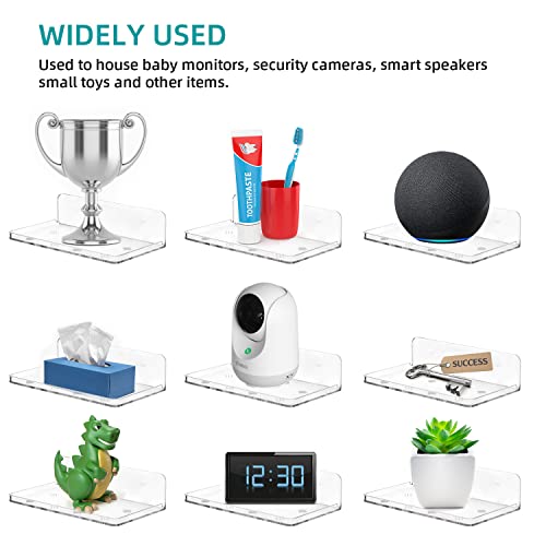 Liboer Wall Mount Floating Shelves for 2 Pcs Security Camera Shelf Mini Speaker Other Small Items in Bedroom Bathroom Kitchen Living Room Clear Mini Shelf Flexible Use for Wall Space(L) - Image 5