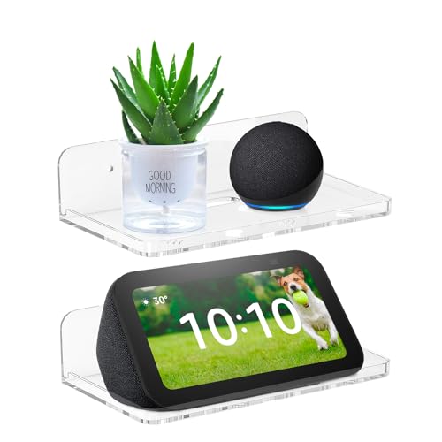 Liboer Wall Mount Floating Shelves for 2 Pcs Security Camera Shelf Mini Speaker Other Small Items in Bedroom Bathroom Kitchen Living Room Clear Mini Shelf Flexible Use for Wall Space(L) - Image 1