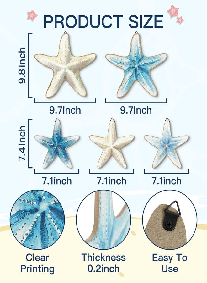 Putuo Decor Blue and White Starfish Beach Wall Décor Set 5 Piece Nautical Hanging Decor for Coastal Homes, Bathrooms, Poolside Spaces - Image 2