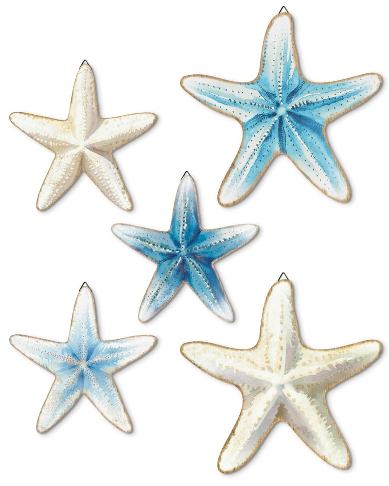 Putuo Decor Blue and White Starfish Beach Wall Décor Set 5 Piece Nautical Hanging Decor for Coastal Homes, Bathrooms, Poolside Spaces - Image 1