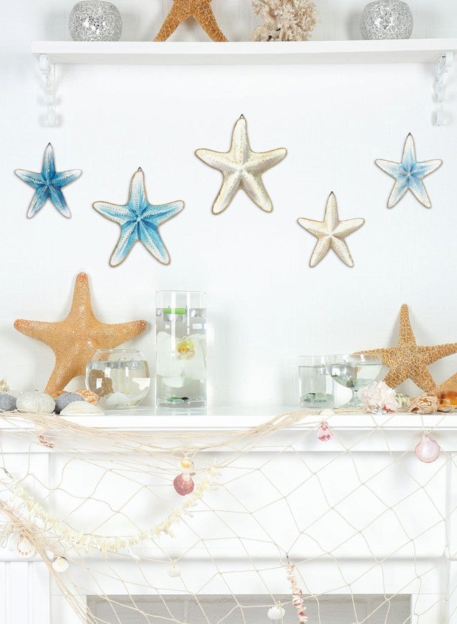 Putuo Decor Blue and White Starfish Beach Wall Décor Set 5 Piece Nautical Hanging Decor for Coastal Homes, Bathrooms, Poolside Spaces - Image 4