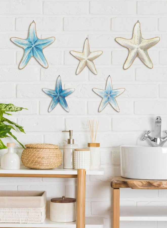 Putuo Decor Blue and White Starfish Beach Wall Décor Set 5 Piece Nautical Hanging Decor for Coastal Homes, Bathrooms, Poolside Spaces - Image 3