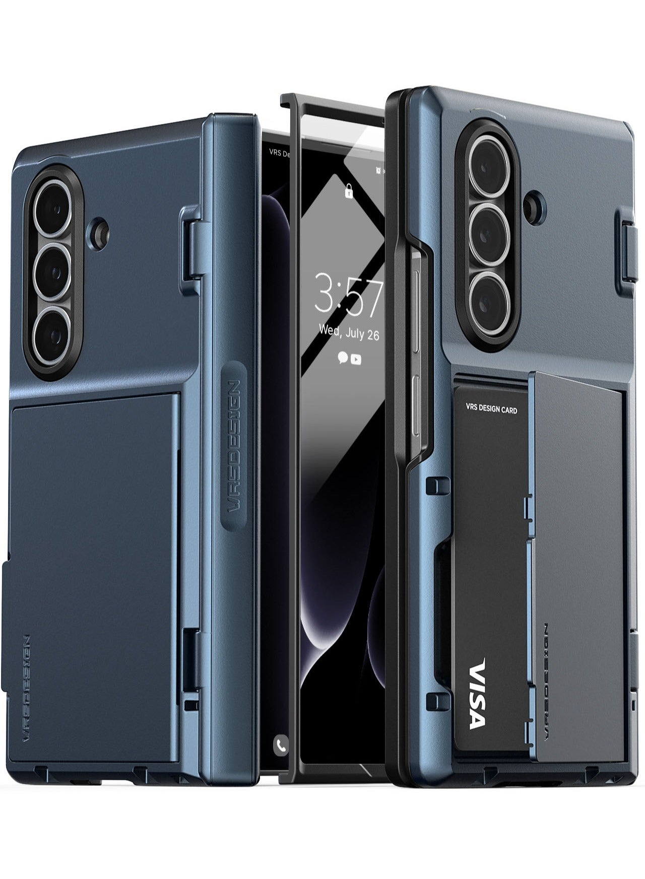 VRS Design Terra Guard Modern GO 360 Samsung Galaxy Z Fold 7 Case Cover Wallet (2025) with [2 Card Holder] Compartment [Built-in Screen Protector] & Hinge Protection - Ice Blue