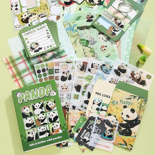 ATIRAMANIYA 346pcs Vintage Scrapbook Kit Aesthetic Junk Journal Set with Stickers, Washi Tape, A6 Notebook & Decorative Paper, All-in-One Scrapbook Kit Stationery (Panda) - Image 4