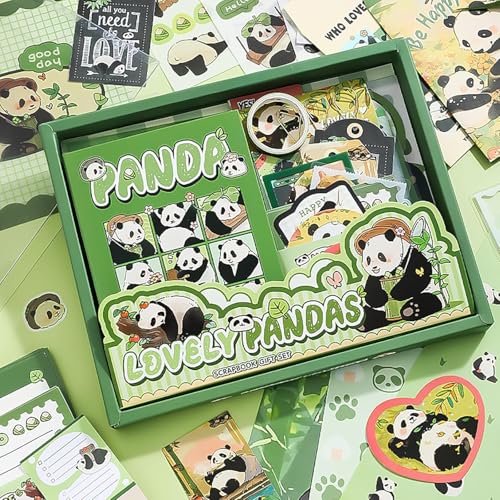 ATIRAMANIYA 346pcs Vintage Scrapbook Kit Aesthetic Junk Journal Set with Stickers, Washi Tape, A6 Notebook & Decorative Paper, All-in-One Scrapbook Kit Stationery (Panda) - Image 2