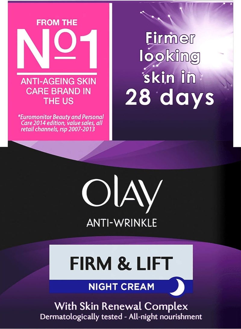 Olay Anti-Wrinkle Firm and Lift Anti-Ageing Moisturiser Night Cream - 50 ml (Pack Of 1) - Image 1
