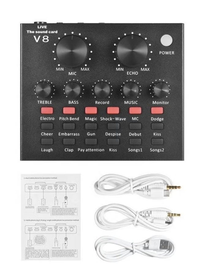 Condenser Microphone Kit Set with V8 Sound Card, Boom Arm Stand, Pop Shield Recording Studio Equipment Full Set with 3.5mm Mic for Smartphones Live Streaming Youtubers - Black  - Image 2