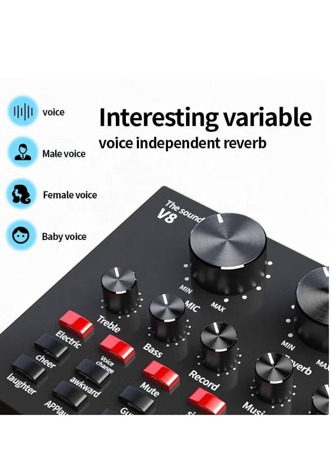 Condenser Microphone Kit Set with V8 Sound Card, Boom Arm Stand, Pop Shield Recording Studio Equipment Full Set with 3.5mm Mic for Smartphones Live Streaming Youtubers - Black  - Image 3