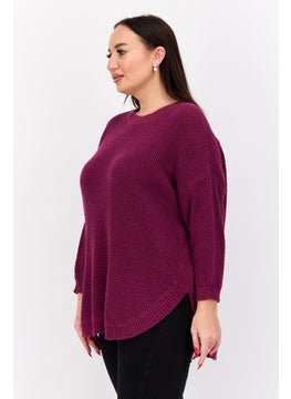 Black Tape Women Plus Size Long Sleeve Textured Sweater, Magenta  - Image 2