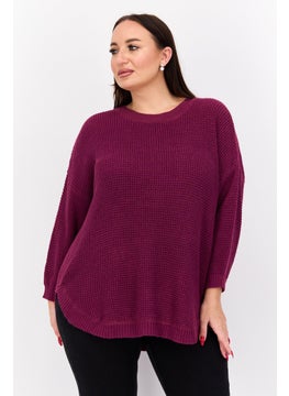 Black Tape Women Plus Size Long Sleeve Textured Sweater, Magenta  - Image 1