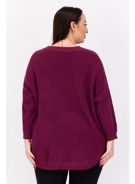 Black Tape Women Plus Size Long Sleeve Textured Sweater, Magenta  - Image 3