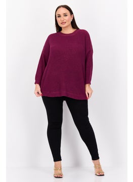 Black Tape Women Plus Size Long Sleeve Textured Sweater, Magenta  - Image 4