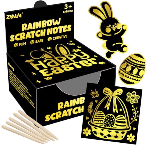ZMLM Easter Basket Stuffers for Kids 165 Rainbow Scratch Paper Art Notes Easter Crafts for Kids Ages 48 Gifts Girls Boys Toys Classroom Prizes for Students School ActivityGold - Image 1