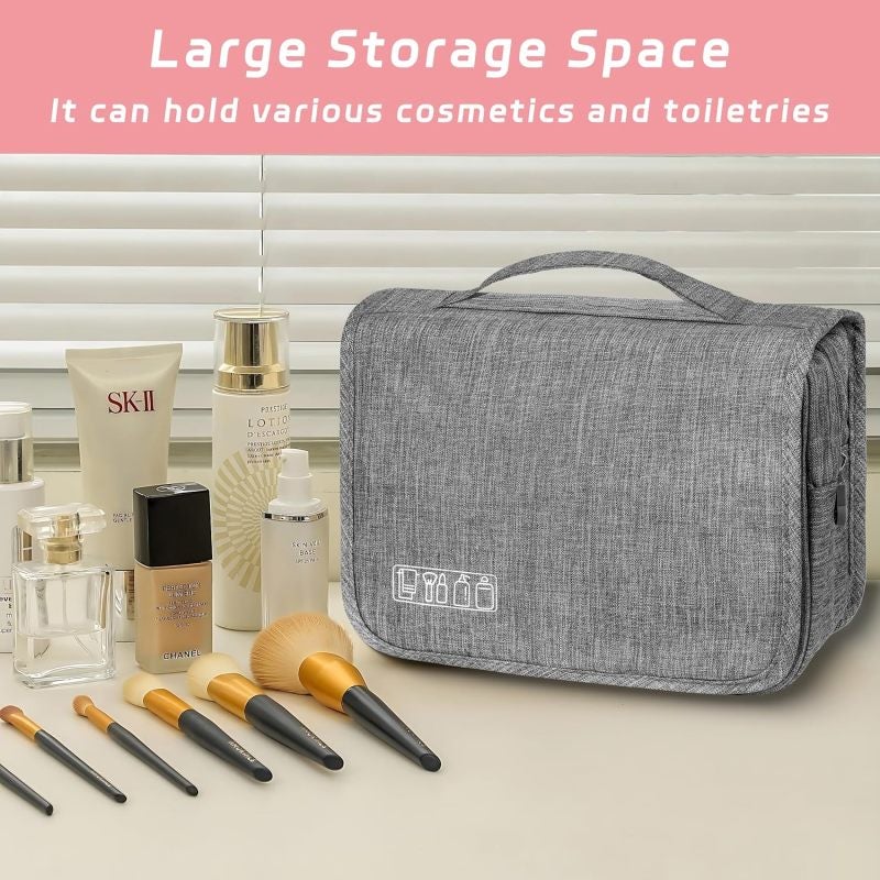 Toiletry Bag Travel Bag with Hanging Hook, Waterproof Capacity Hanging Multifunctional Makeup Bag for Toiletries, Portable Cosmetic Bag Travel Organizer for Women and Men(Grey) - Image 4