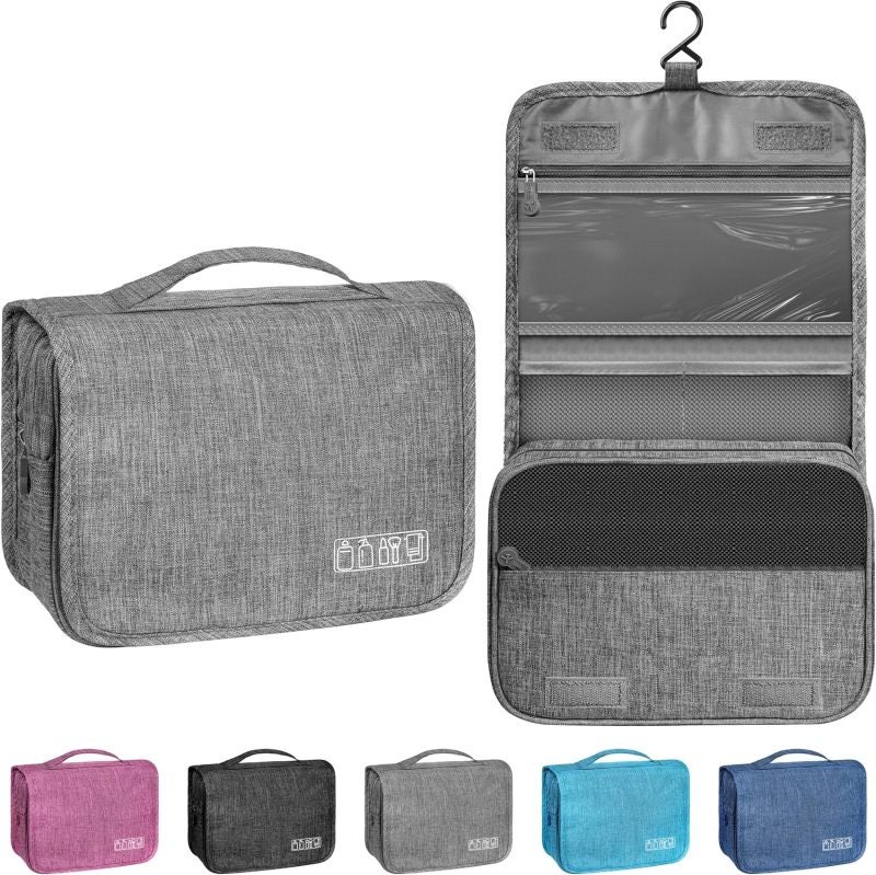 Toiletry Bag Travel Bag with Hanging Hook, Waterproof Capacity Hanging Multifunctional Makeup Bag for Toiletries, Portable Cosmetic Bag Travel Organizer for Women and Men(Grey) - Image 1