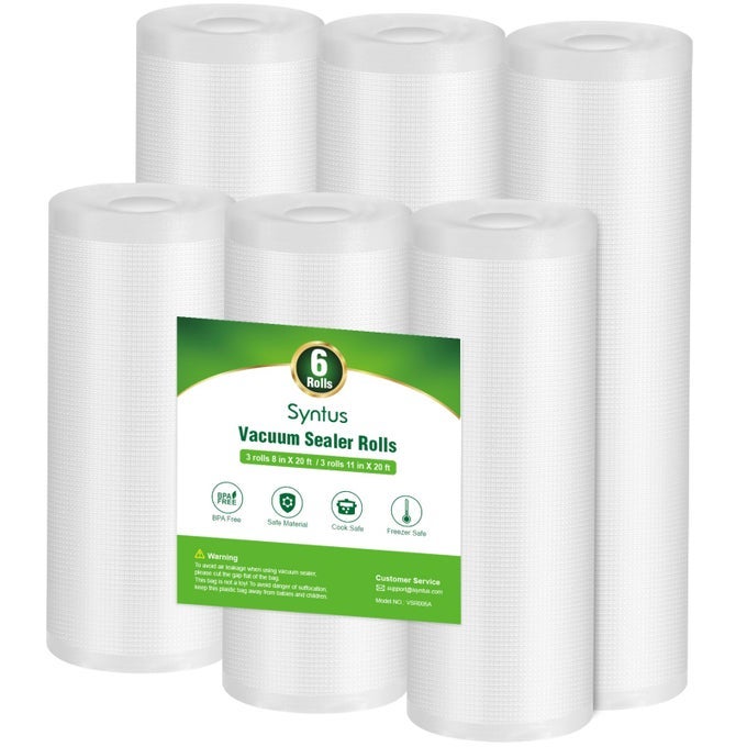 VACUUM SEALER BAGS 6 PACK 3 ROLLS 11 X 20 AND 3 ROLLS 8 X 20 COMMERCIAL GRADE BPA FREE BAG ROLLS FOOD VAC BAGS FOR STORAGE MEAL PREP OR SOUS VIDE
