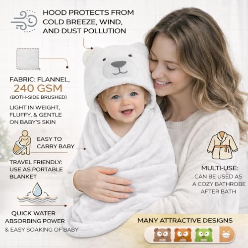 BRANDONN New Born Baby Blanket Pack of Super Soft Bathrobe Wrapper Bath Towel for Boys, Girls, Babies (White Dog, Length 82 cm x Width 82 cm, 0-12 Months) - Image 2