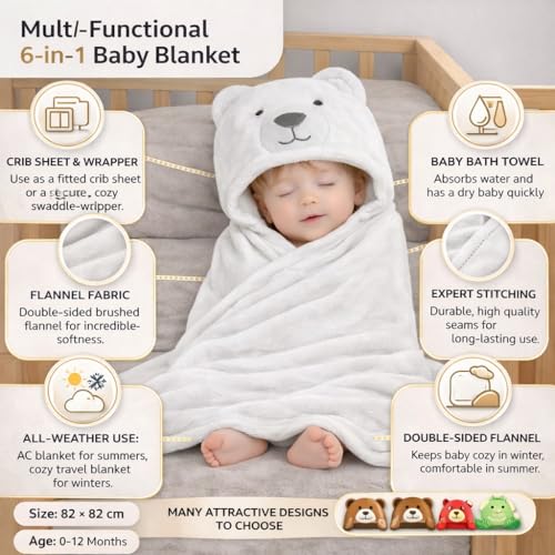 BRANDONN New Born Baby Blanket Pack of Super Soft Bathrobe Wrapper Bath Towel for Boys, Girls, Babies (White Dog, Length 82 cm x Width 82 cm, 0-12 Months) - Image 3