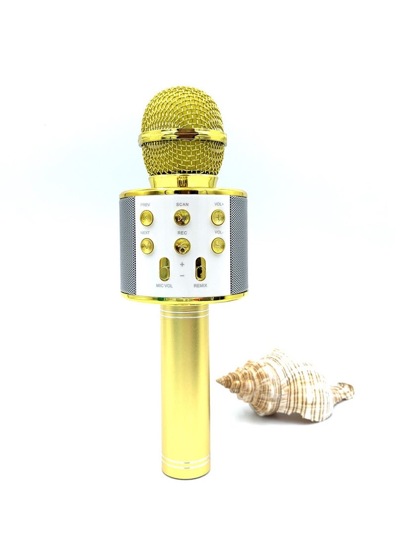 New WS858 Karaoke Wireless Bluetooth Microphone Home Singing Microphone Handheld KTV Audio Microphone (Gold)  - Image 1