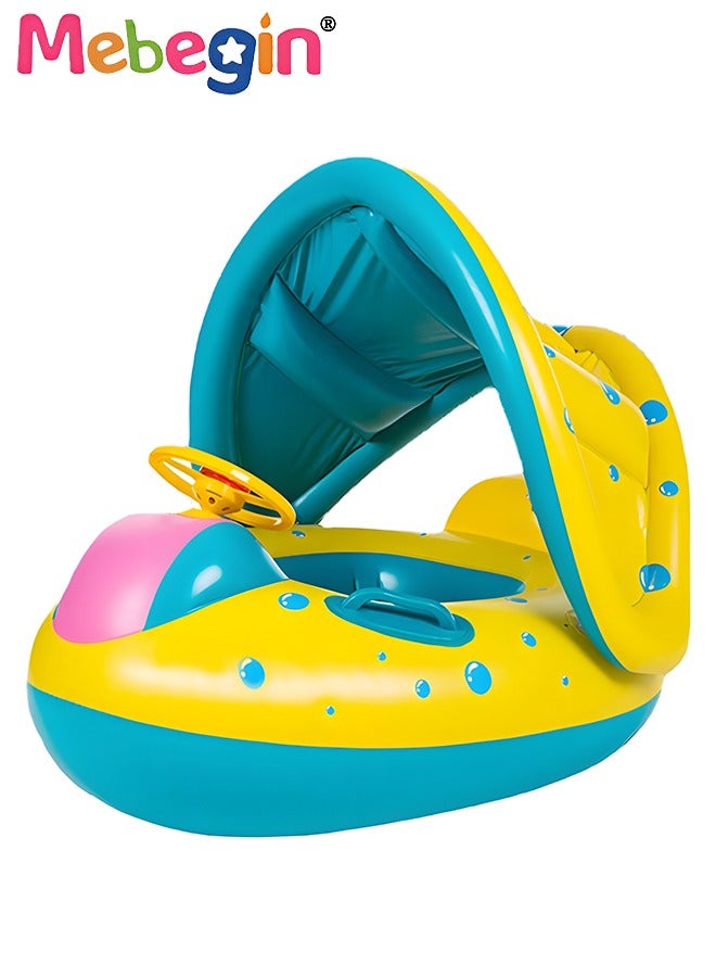 MEBEGIN Baby Swimming Float with Sun Canopy and Steering Wheel, Inflatable Pool Float, Creative Float with Safety Seat, Comfortable Durable Floaty, Fun Water Toys for Kids, Suitable for Family Swimming Pools, Outdoor Trips, Lakes and Beaches - Image 3