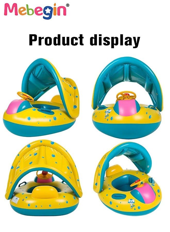 MEBEGIN Baby Swimming Float with Sun Canopy and Steering Wheel, Inflatable Pool Float, Creative Float with Safety Seat, Comfortable Durable Floaty, Fun Water Toys for Kids, Suitable for Family Swimming Pools, Outdoor Trips, Lakes and Beaches - Image 5