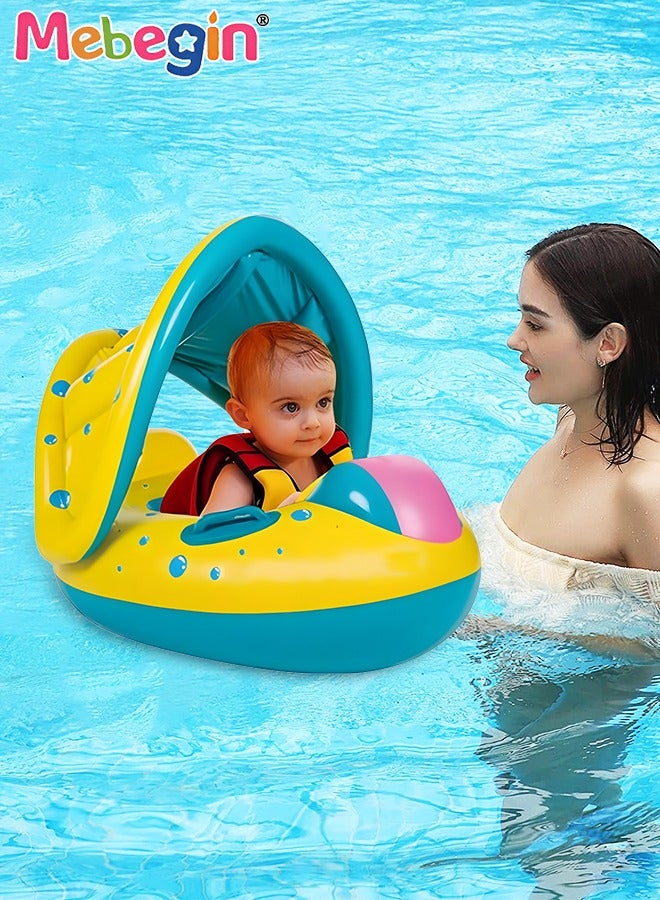 MEBEGIN Baby Swimming Float with Sun Canopy and Steering Wheel, Inflatable Pool Float, Creative Float with Safety Seat, Comfortable Durable Floaty, Fun Water Toys for Kids, Suitable for Family Swimming Pools, Outdoor Trips, Lakes and Beaches - Image 2