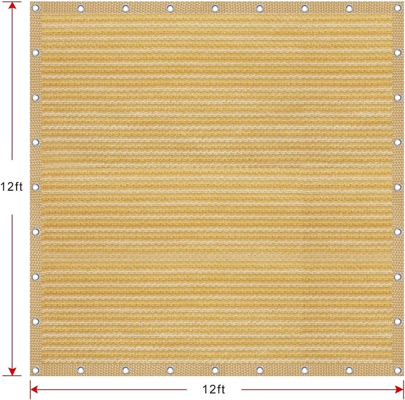 Shatex 90% Shade Fabric 12x 12ft Sun Shade Cloth with Grommets for Pergola Cover Canopy Wheat, 12 Bungee Balls - Image 3