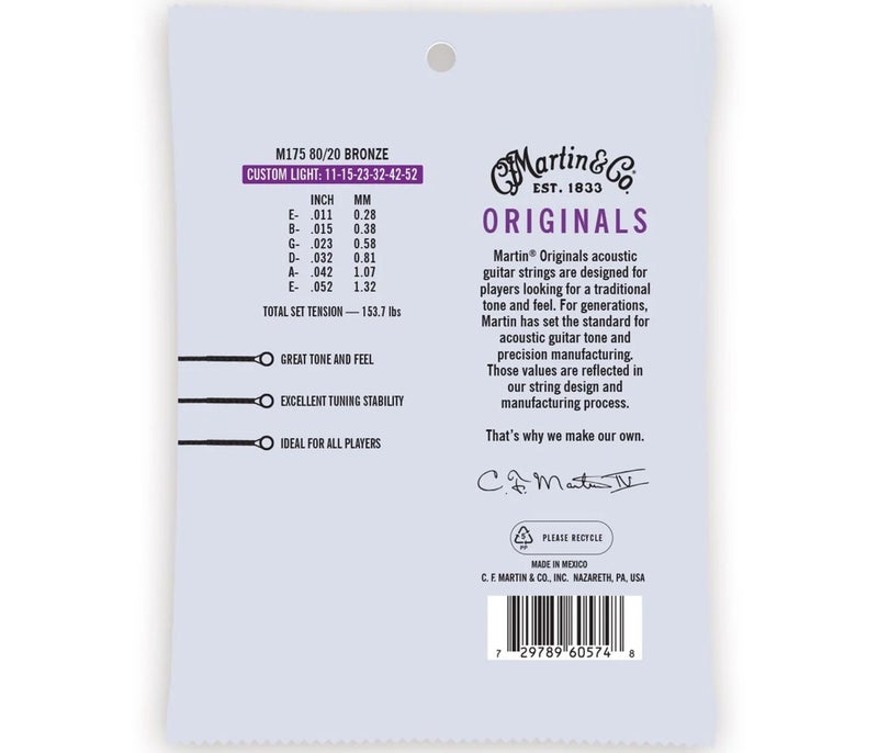 Martin Strings M175 Original 80-20 Bronze Acoustic Guitar Custom Light - .011-.052 - Image 2
