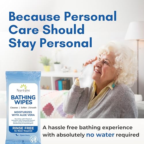 Nurture Valley Nurture Rinse Free Bathing Wipes for Adults w/Aloe | Waterless Cleansing for sensitive skin | Disposable Adult Body Bath Wet Wipe for Disabled Bedridden | 64 wipes - Image 2