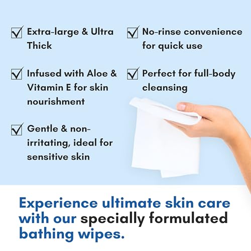 Nurture Valley Nurture Rinse Free Bathing Wipes for Adults w/Aloe | Waterless Cleansing for sensitive skin | Disposable Adult Body Bath Wet Wipe for Disabled Bedridden | 64 wipes - Image 5
