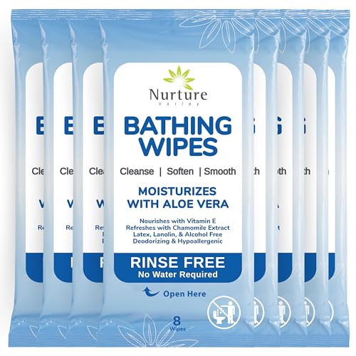 Nurture Valley Nurture Rinse Free Bathing Wipes for Adults w/Aloe | Waterless Cleansing for sensitive skin | Disposable Adult Body Bath Wet Wipe for Disabled Bedridden | 64 wipes - Image 1