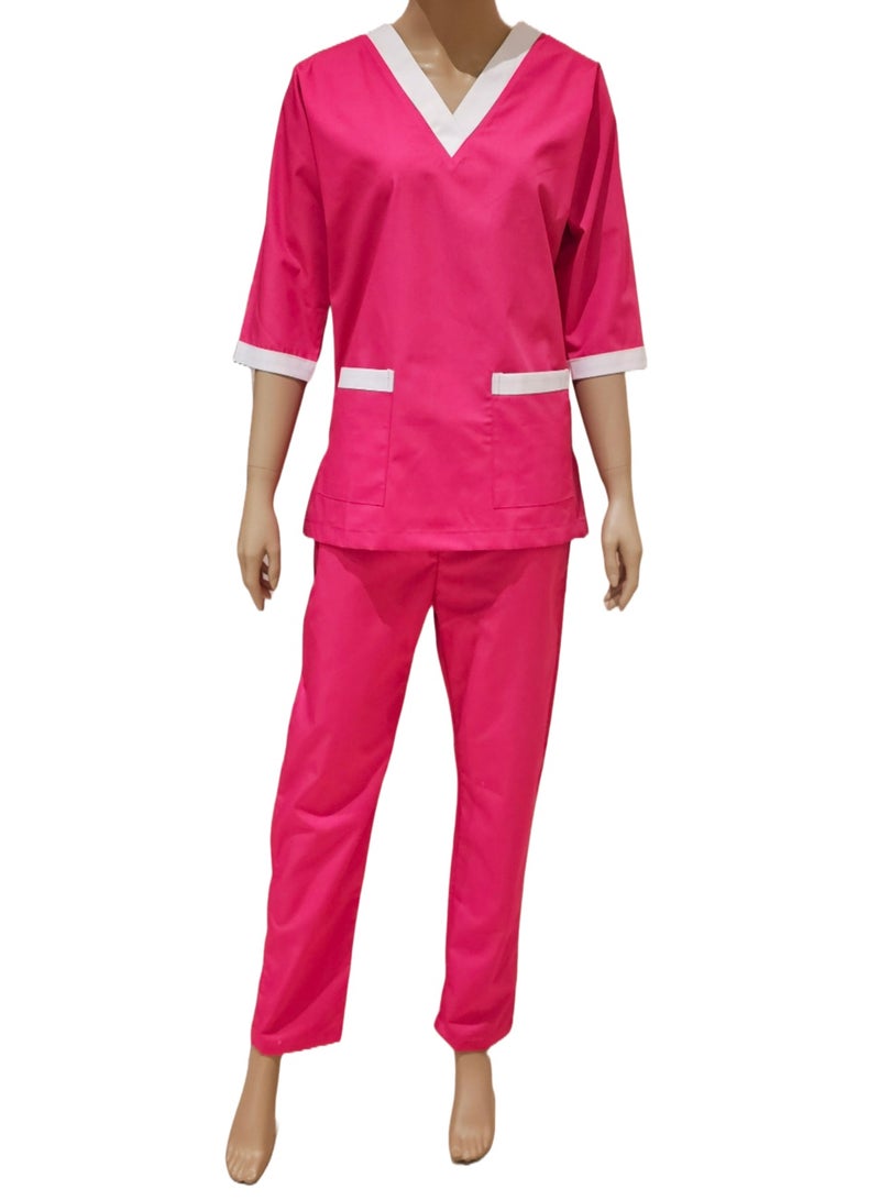 Rannah's Uniform Scrubs Three-Quarter Sleeve Medical Uniform Top and Pants Fuschia Nurse Suit Set  - Image 1