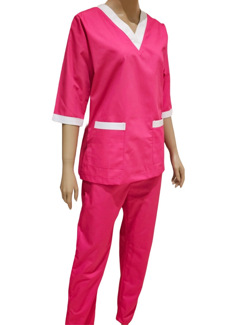 Rannah's Uniform Scrubs Three-Quarter Sleeve Medical Uniform Top and Pants Fuschia Nurse Suit Set  - Image 2