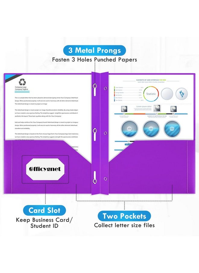 Officygnet 6 Packs Plastic Folders With Pockets And Prongs Fastener, Bulk Multicolor 2 Pocket Folders, Heavy Duty File Folders For Office School Supplies, Two Pocket Folders For Letter Size Sheets  - Image 2