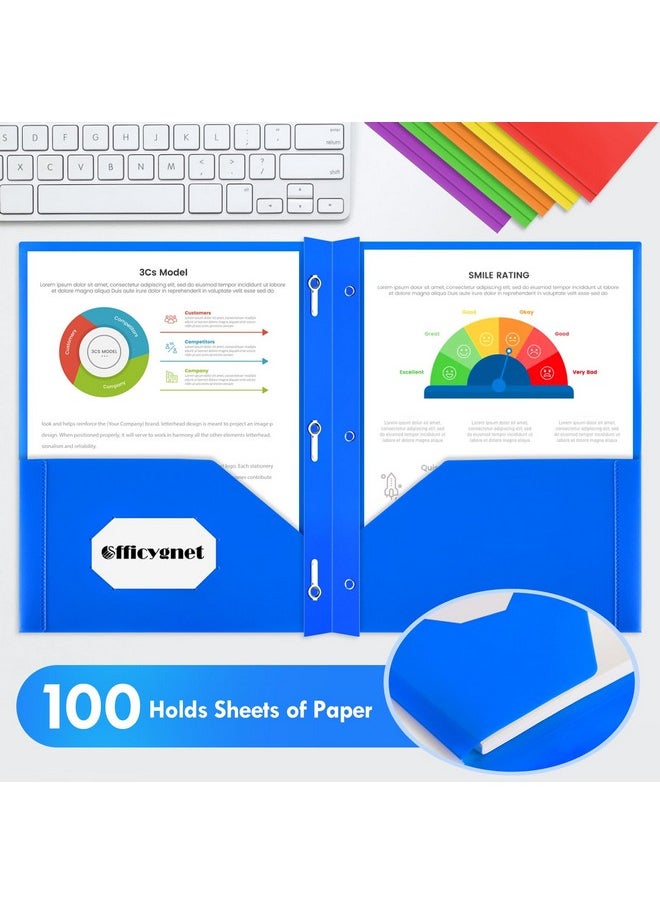 Officygnet 6 Packs Plastic Folders With Pockets And Prongs Fastener, Bulk Multicolor 2 Pocket Folders, Heavy Duty File Folders For Office School Supplies, Two Pocket Folders For Letter Size Sheets  - Image 5