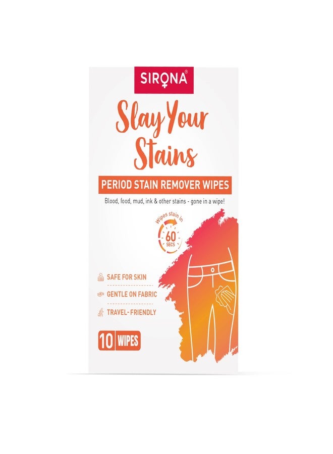 Sirona Period Stain Remover Wipes for Women - Pack of 10 | Removes Stains in 60 Sec | Gentle on Skin & Fabric | Travel-Friendly | No Harsh Chemical | Works on Clothes & Other Stains (Ink, Mud & Food) - Image 2