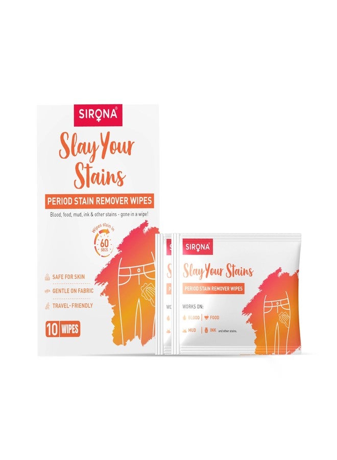 Sirona Period Stain Remover Wipes for Women - Pack of 10 | Removes Stains in 60 Sec | Gentle on Skin & Fabric | Travel-Friendly | No Harsh Chemical | Works on Clothes & Other Stains (Ink, Mud & Food) - Image 1