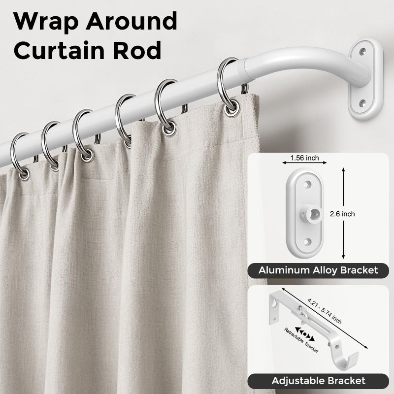 Wolistsa White Curtain Rods for Windows 66 to 120 Inch, Wrap Around Long Heavy Duty Blackout Window Treatment Rods, 1'' Adjustable Curved Drapery Rod for Indoor Outdoor, All Metal, Aluminium Bracket - Image 2