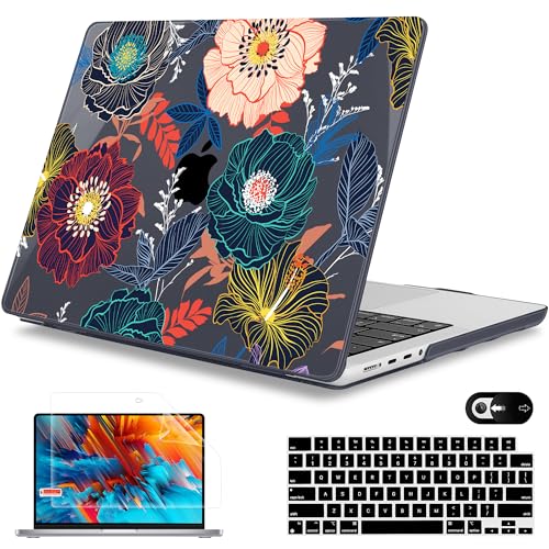 Mektron Case for M5 MacBook Pro 14 inch 2025 Model A3434 A3112 Fit 2024-2021 Model M4 A3112 A3401 A3185 M3 A2918 A2992 M2 A2779 M1 A2442 Pro/Max, Hard Shell Cover for MacBook Pro 14", Dahlia Flowers - Image 1