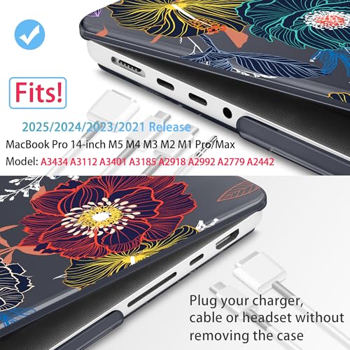 Mektron Case for M5 MacBook Pro 14 inch 2025 Model A3434 A3112 Fit 2024-2021 Model M4 A3112 A3401 A3185 M3 A2918 A2992 M2 A2779 M1 A2442 Pro/Max, Hard Shell Cover for MacBook Pro 14", Dahlia Flowers - Image 2