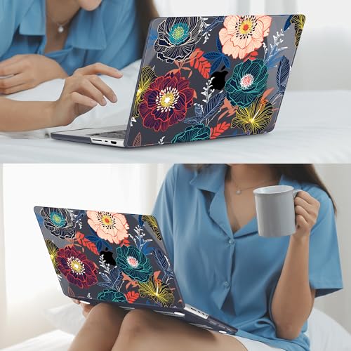 Mektron Case for M5 MacBook Pro 14 inch 2025 Model A3434 A3112 Fit 2024-2021 Model M4 A3112 A3401 A3185 M3 A2918 A2992 M2 A2779 M1 A2442 Pro/Max, Hard Shell Cover for MacBook Pro 14", Dahlia Flowers - Image 5