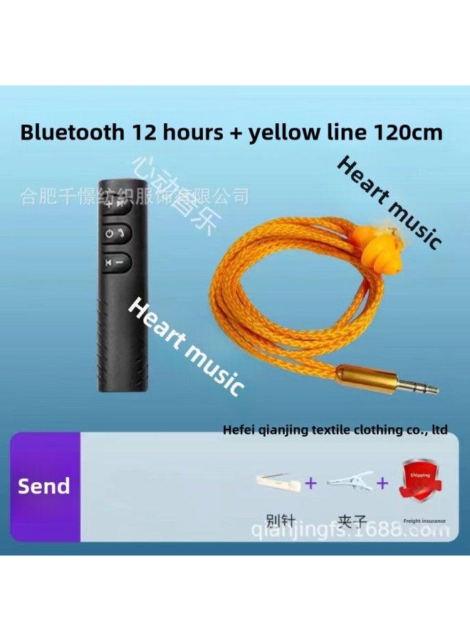 Bluetooth Wired Bass Work Lazy Listening To Songs HD Call Labor Protection Earplug Headset Camouflage Anti-Noise-Color:Bluetooth Listening To Music 12 Hours + Yellow Line 120cm Headphones
