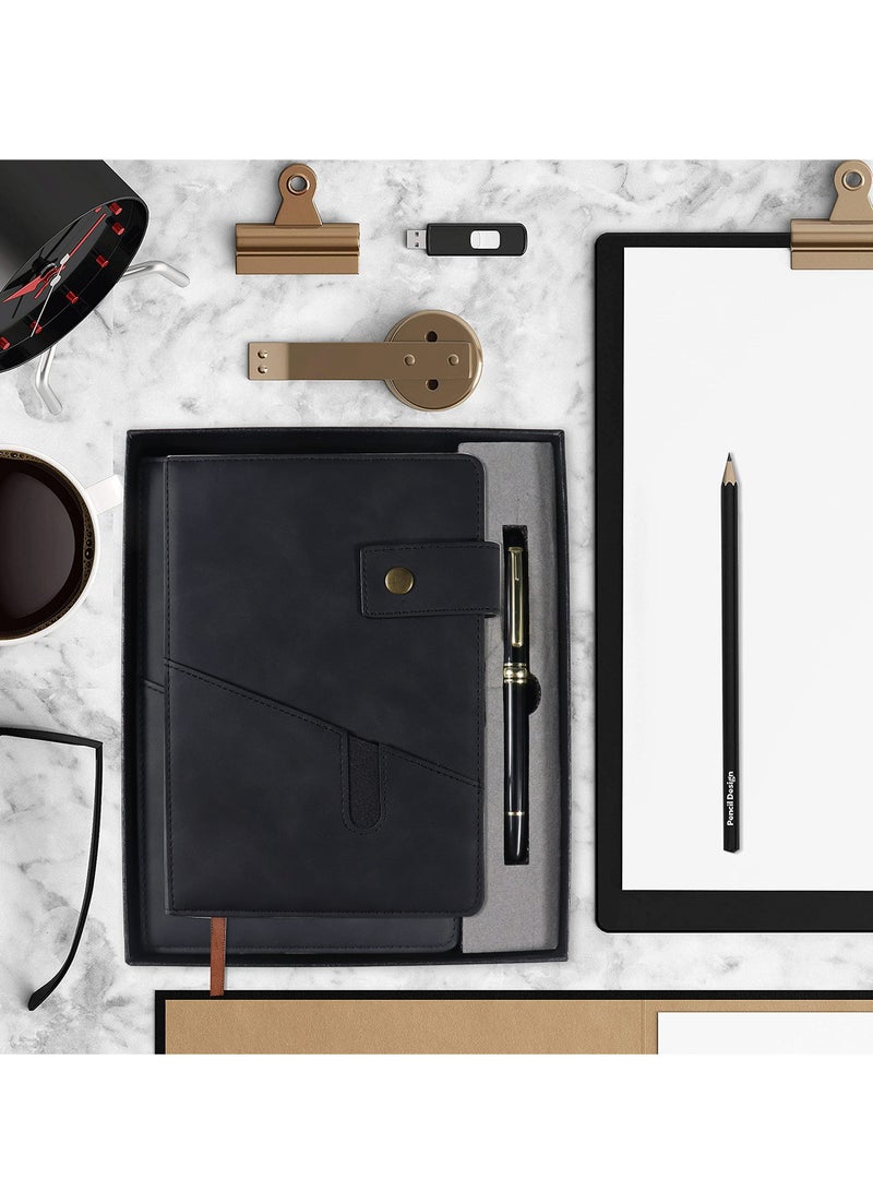 Notebook, Black A5 Lined Leather Journal Personalized Hardcover Set with Pen and Gift Box, 200s 100gsm Thick Ruled Paper Daily Diary for School Travel Business Work Home Writing - Image 5
