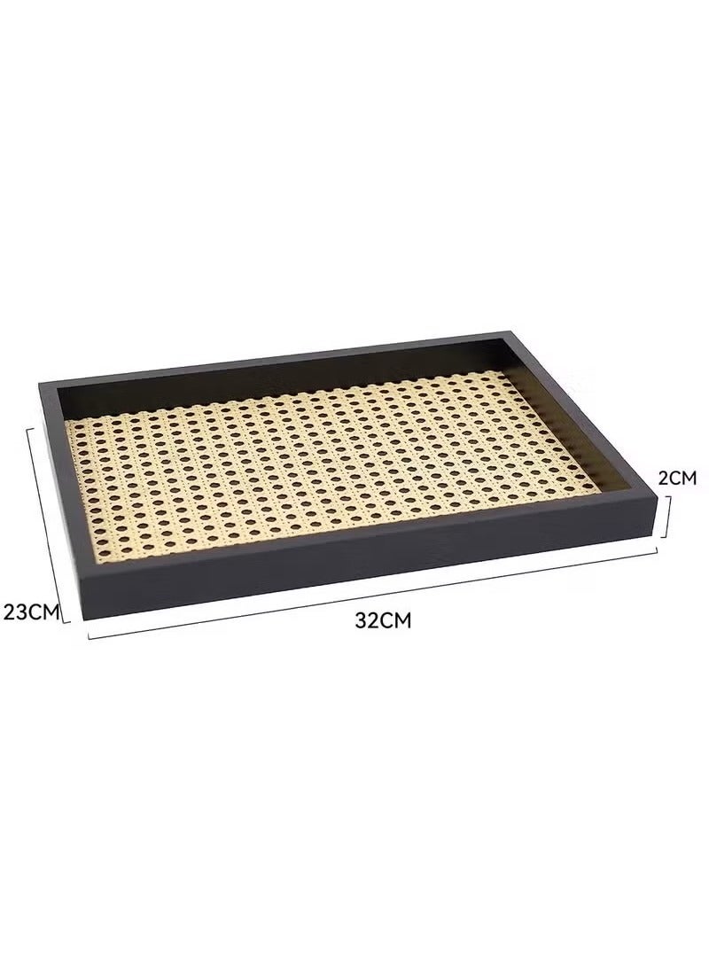 Hoasis Rectangle Serving Tray with Imitated Rattan, Basket Serving Tray with Black Wooden Frame for Coffee, Breakfast, Food, Drink, Make Up Decorative Trays 32 x 23 x 2 cm - Image 2