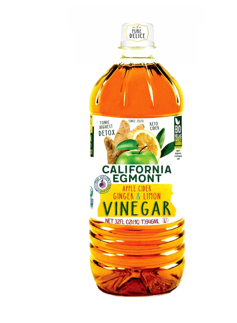 CALIFORNIA EGMONT Apple Cider Vinegar with Ginger and Lemon Organic Fermented California Egmont - 946ml - Image 1