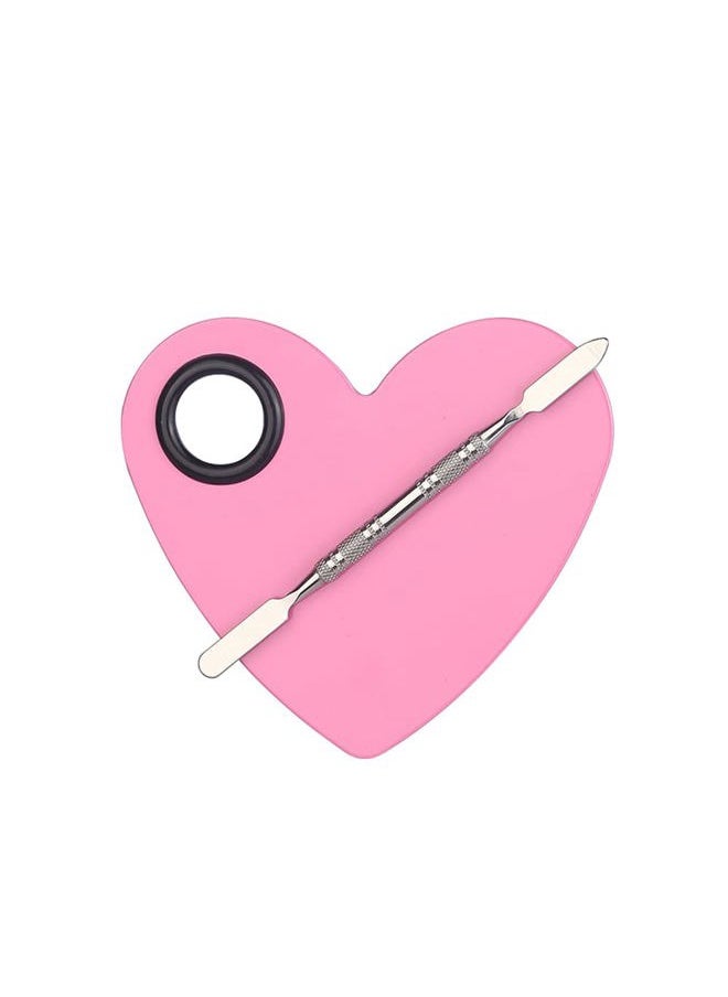 lasenersm 1 Set Heart Stainless Steel Cosmetic Makeup Palette with Spatula Cosmetic Artist Palette Mixing Palette with Spatula Nail Art Eye Shadow Lipsticks Mixing Makeup Tools, Pink 
